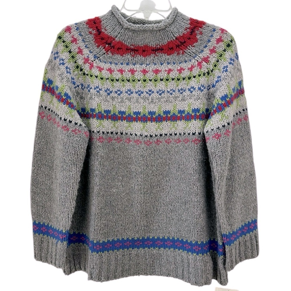 Liz Claiborne Multi Colored Fair Isle Knitted Wool Blend Sweater Med Petite Boxy
